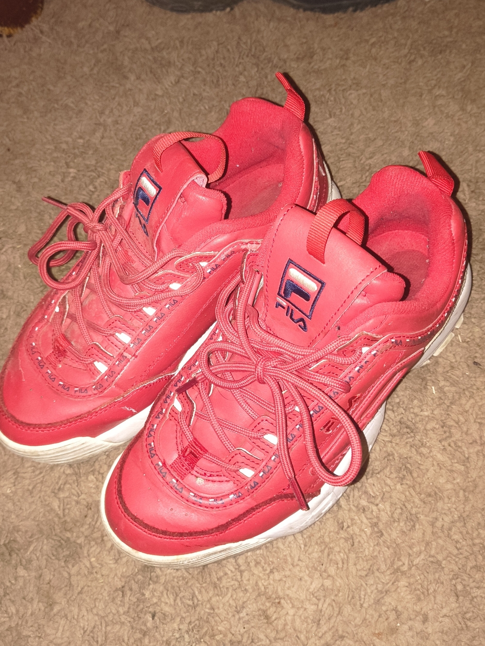 FILA Vibrant Red Lace-Up Platform Sneakers Women's Size 8